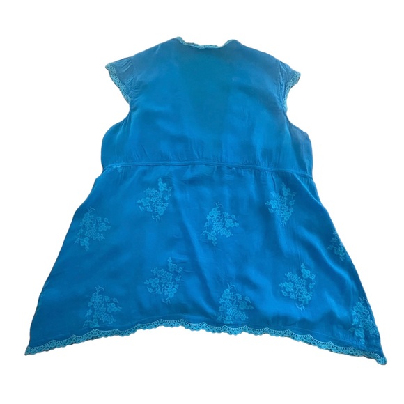 Johnny Was Turquoise short sleeve boho embroidered tunic hanker-chief top XL - Picture 5 of 11